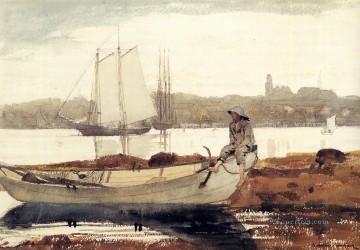 Winslow Homer Painting - Gloucester Harbor and Dory Realism marine painter Winslow Homer